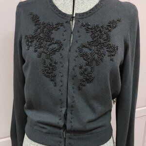 Jacob Brand Black Bead Embroidered Sweater, Size Large